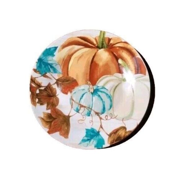 Royal Norfolk Stoneware Dinner Plates 10.5" Pumpkins Fall Design Set Of 2 New - Picture 2 of 4